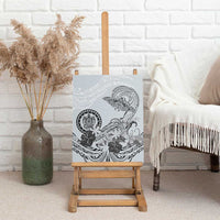 Polynesian Manta Ray Canvas Wall Art Gray Floral Turtle Tattoo - Polynesian Pride