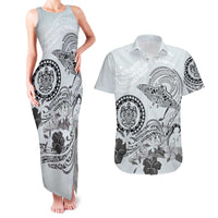 Polynesian Manta Ray Couples Matching Tank Maxi Dress and Hawaiian Shirt Gray Floral Turtle Tattoo LT9 Gray - Polynesian Pride
