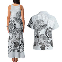 Polynesian Manta Ray Couples Matching Tank Maxi Dress and Hawaiian Shirt Gray Floral Turtle Tattoo LT9 - Polynesian Pride