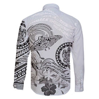 Polynesian Manta Ray Family Matching Long Sleeve Bodycon Dress and Hawaiian Shirt Gray Floral Turtle Tattoo - Polynesian Pride