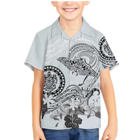 Polynesian Manta Ray Family Matching Mermaid Dress and Hawaiian Shirt Gray Floral Turtle Tattoo - Polynesian Pride