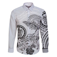 Polynesian Manta Ray Family Matching Off The Shoulder Long Sleeve Dress and Hawaiian Shirt Gray Floral Turtle Tattoo - Polynesian Pride