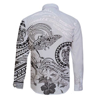 Polynesian Manta Ray Family Matching Off The Shoulder Long Sleeve Dress and Hawaiian Shirt Gray Floral Turtle Tattoo - Polynesian Pride