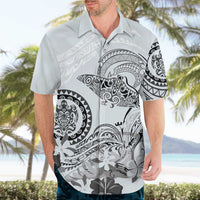 Polynesian Manta Ray Hawaiian Shirt Gray Floral Turtle Tattoo - Polynesian Pride