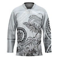Polynesian Manta Ray Hockey Jersey Gray Floral Turtle Tattoo - Polynesian Pride