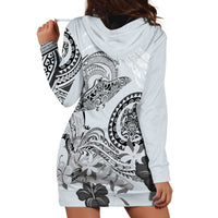 Polynesian Manta Ray Hoodie Dress Gray Floral Turtle Tattoo - Polynesian Pride