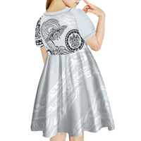 Polynesian Manta Ray Kid Short Sleeve Dress Gray Floral Turtle Tattoo LT9 - Polynesian Pride