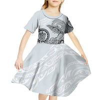 Polynesian Manta Ray Kid Short Sleeve Dress Gray Floral Turtle Tattoo LT9 - Polynesian Pride