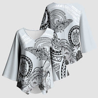 Polynesian Manta Ray Kimono Sleeve Blouse Gray Floral Turtle Tattoo - Polynesian Pride