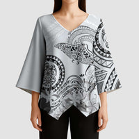 Polynesian Manta Ray Kimono Sleeve Blouse Gray Floral Turtle Tattoo - Polynesian Pride