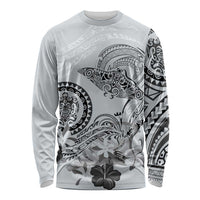 Polynesian Manta Ray Long Sleeve Shirt Gray Floral Turtle Tattoo - Polynesian Pride