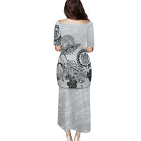 Polynesian Manta Ray Puletasi Gray Floral Turtle Tattoo - Polynesian Pride