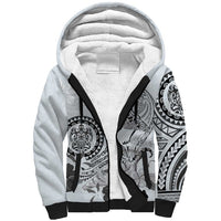 Polynesian Manta Ray Sherpa Hoodie Gray Floral Turtle Tattoo - Polynesian Pride