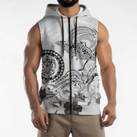 Polynesian Manta Ray Sleeveless Zip Hoodie Gray Floral Turtle Tattoo LT9 - Polynesian Pride
