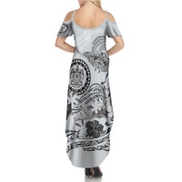 Polynesian Manta Ray Summer Maxi Dress Gray Floral Turtle Tattoo - Polynesian Pride