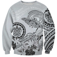 Polynesian Manta Ray Sweatshirt Gray Floral Turtle Tattoo - Polynesian Pride