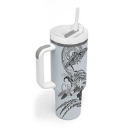 Polynesian Manta Ray Tumbler With Handle Gray Floral Turtle Tattoo - Polynesian Pride