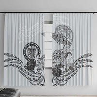 Polynesian Manta Ray Window Curtain Gray Floral Turtle Tattoo - Polynesian Pride