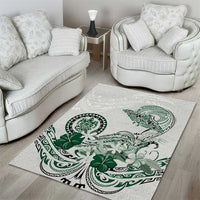 Polynesian Manta Ray Area Rug Green Floral Turtle Tattoo - Polynesian Pride