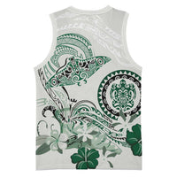 Polynesian Manta Ray Basketball Jersey Green Floral Turtle Tattoo - Polynesian Pride