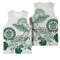 Polynesian Manta Ray Basketball Jersey Green Floral Turtle Tattoo - Polynesian Pride