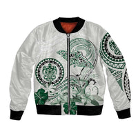 Polynesian Manta Ray Bomber Jacket Green Floral Turtle Tattoo - Polynesian Pride