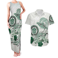 Polynesian Manta Ray Couples Matching Tank Maxi Dress and Hawaiian Shirt Green Floral Turtle Tattoo LT9 Green - Polynesian Pride