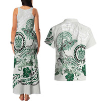 Polynesian Manta Ray Couples Matching Tank Maxi Dress and Hawaiian Shirt Green Floral Turtle Tattoo LT9 - Polynesian Pride
