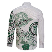 Polynesian Manta Ray Family Matching Off Shoulder Short Dress and Hawaiian Shirt Green Floral Turtle Tattoo - Polynesian Pride