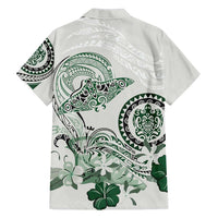 Polynesian Manta Ray Family Matching Puletasi and Hawaiian Shirt Green Floral Turtle Tattoo - Polynesian Pride