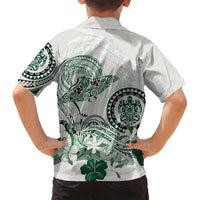 Polynesian Manta Ray Family Matching Tank Maxi Dress and Hawaiian Shirt Green Floral Turtle Tattoo - Polynesian Pride