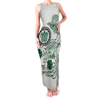 Polynesian Manta Ray Family Matching Tank Maxi Dress and Hawaiian Shirt Green Floral Turtle Tattoo - Polynesian Pride