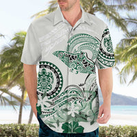 Polynesian Manta Ray Hawaiian Shirt Green Floral Turtle Tattoo - Polynesian Pride
