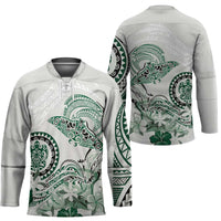 Polynesian Manta Ray Hockey Jersey Green Floral Turtle Tattoo - Polynesian Pride