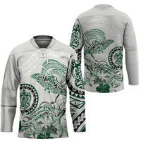 Polynesian Manta Ray Hockey Jersey Green Floral Turtle Tattoo - Polynesian Pride