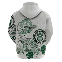 Polynesian Manta Ray Hoodie Green Floral Turtle Tattoo - Polynesian Pride