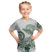 Polynesian Manta Ray Kid T Shirt Green Floral Turtle Tattoo - Polynesian Pride