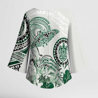 Polynesian Manta Ray Kimono Sleeve Blouse Green Floral Turtle Tattoo - Polynesian Pride