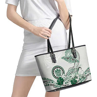 Polynesian Manta Ray Leather Tote Bag Green Floral Turtle Tattoo - Polynesian Pride