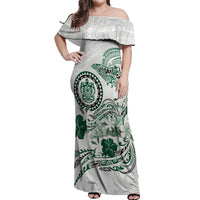 Polynesian Manta Ray Off Shoulder Maxi Dress Green Floral Turtle Tattoo LT9 Women Green - Polynesian Pride