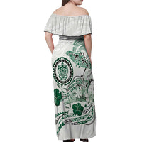 Polynesian Manta Ray Off Shoulder Maxi Dress Green Floral Turtle Tattoo LT9 - Polynesian Pride