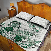 Polynesian Manta Ray Quilt Bed Set Green Floral Turtle Tattoo - Polynesian Pride