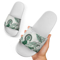 Polynesian Manta Ray Slide Sandals Green Floral Turtle Tattoo LT9 - Polynesian Pride
