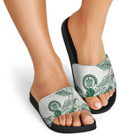 Polynesian Manta Ray Slide Sandals Green Floral Turtle Tattoo LT9 - Polynesian Pride