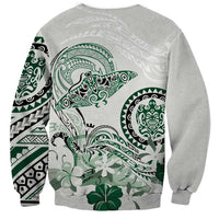 Polynesian Manta Ray Sweatshirt Green Floral Turtle Tattoo - Polynesian Pride