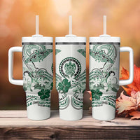 Polynesian Manta Ray Tumbler With Handle Green Floral Turtle Tattoo - Polynesian Pride