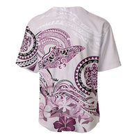 Polynesian Manta Ray Baseball Jersey Pink Floral Turtle Tattoo - Polynesian Pride