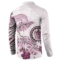 Polynesian Manta Ray Button Sweatshirt Pink Floral Turtle Tattoo - Polynesian Pride