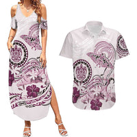 Polynesian Manta Ray Couples Matching Summer Maxi Dress and Hawaiian Shirt Pink Floral Turtle Tattoo LT9 Pink - Polynesian Pride