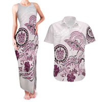 Polynesian Manta Ray Couples Matching Tank Maxi Dress and Hawaiian Shirt Pink Floral Turtle Tattoo LT9 Pink - Polynesian Pride